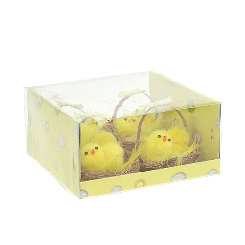 Floristik24 Deko-Nest mit Chenille-Küken Gelb 5cm 4St
