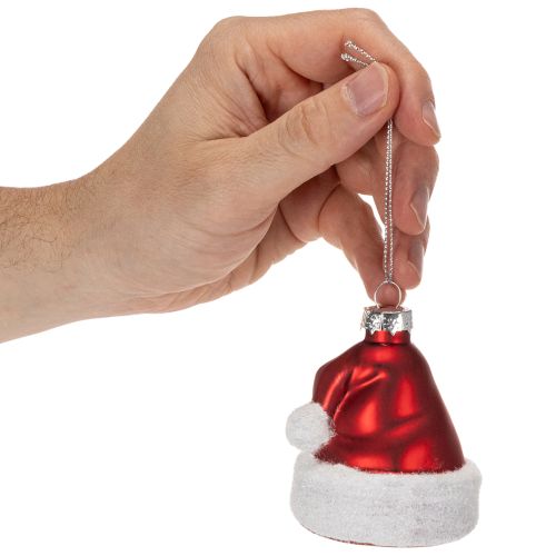 Weihnachtskugeln aus Glas Nikolausmütze 8cm Rot-Weiß 6er-Set | Floristik24.at