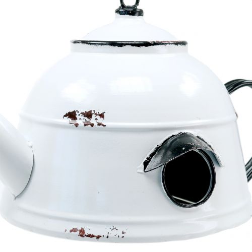 Floristik24 Nistkasten Teekessel Vintage Weiß, Schwarz H17cm
