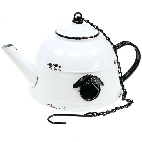 Floristik24 Nistkasten Teekessel Vintage Weiß, Schwarz H17cm