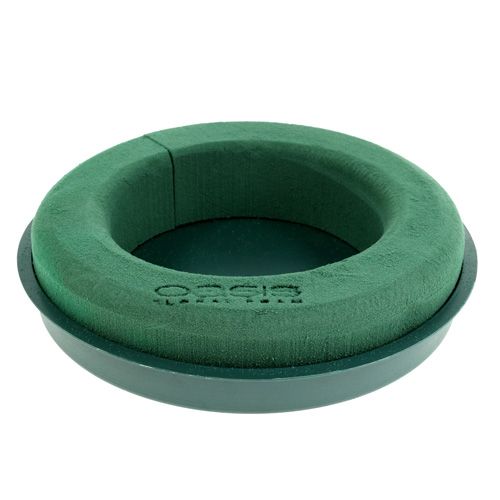 Floristik24 Steckmasse Ring Steckschaum mit Schale Grün Ø30cm H4,5cm 2St