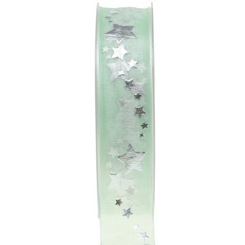 Dekoband Organza mit Sternmotiv Hellgrün 25mm 20m
