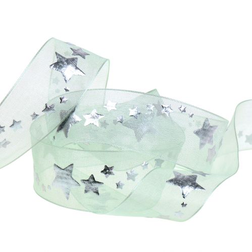 Floristik24 Dekoband Organza mit Sternmotiv Hellgrün 25mm 20m