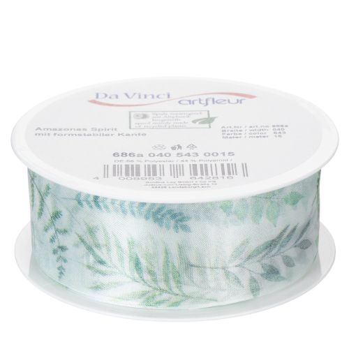 Artikel Organzaband Chiffonband Blätterzweige Grün 40mm 15m