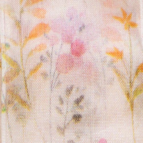 Organzaband Chiffonband Blumenmuster 40mm x 15m Rosa Apricot Orange | Floristik24.at