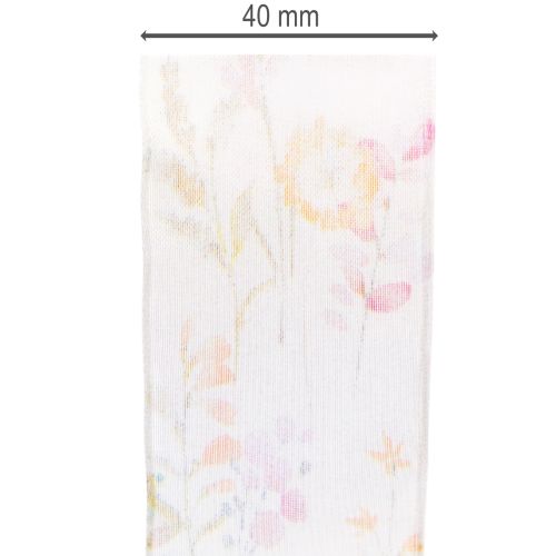 Organzaband Chiffonband Blumenmuster 40mm x 15m Rosa Apricot Orange | Floristik24.at