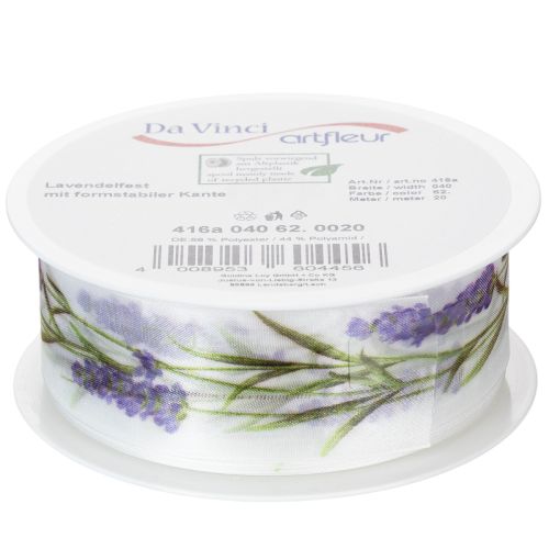 Organzaband 40mm x 20m Lavendel-Motiv Chiffonband Weiß Violett für Dekorationen | Floristik24.at