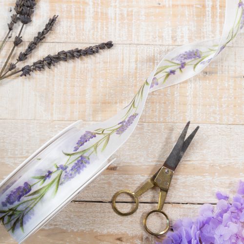 Organzaband 40mm x 20m Lavendel-Motiv Chiffonband Weiß Violett für Dekorationen | Floristik24.at