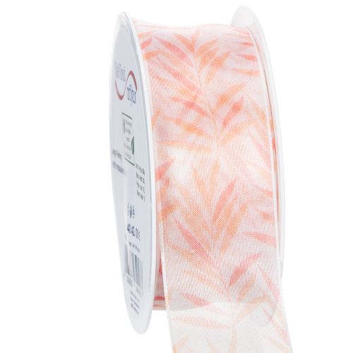 Organzaband Chiffonband 40mm x 15m Orange mit Blattmotiv bestellen | Floristik24.at