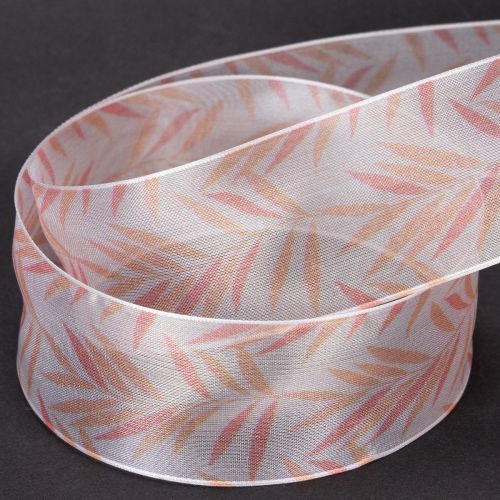 Organzaband Chiffonband 40mm x 15m Orange mit Blattmotiv | Floristik24.at