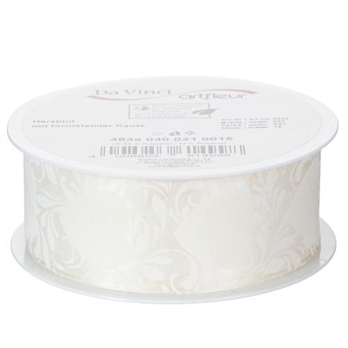 Organzaband Dekorband Herzen 40mm x 15m Creme | Floristik24.at