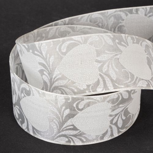 Organzaband Dekorband Herzen 40mm x 15m Creme | Floristik24.at