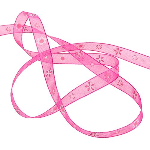 Floristik24 Organzaband Pink mit Muster 10mm 20m