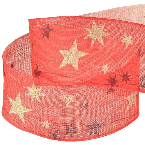 Artikel Weihnachtsband Rot Band mit Sternen Drahtkante 40mm 15m