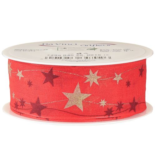 Artikel Weihnachtsband Rot Band mit Sternen Drahtkante 40mm 15m