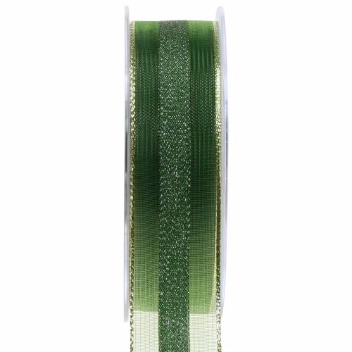 Floristik24 Organzaband mit Streifen-Muster Grün 25mm 20m