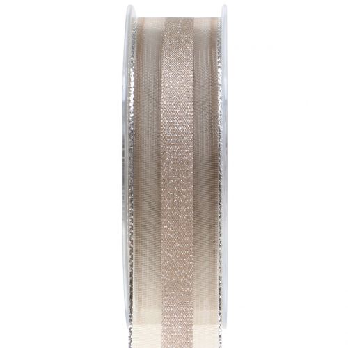 Floristik24 Organzaband mit Streifen-Muster Braun 25mm 20m