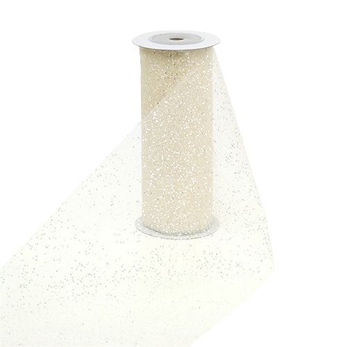 Floristik24 Organzastoff 15cm x 500cm Creme mit Glitzer