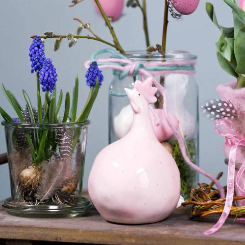 Floristik24 Osterdeko Huhn Rosa mit Punkten H17cm 2St