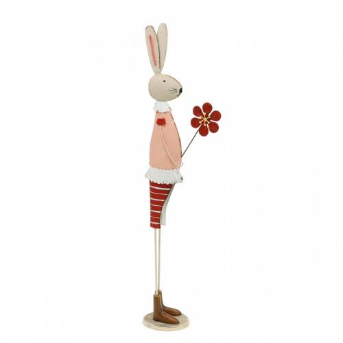 Floristik24 Osterdeko aus Metall, Frühling, Osterhase mit Blume, Deko-Hase 44cm