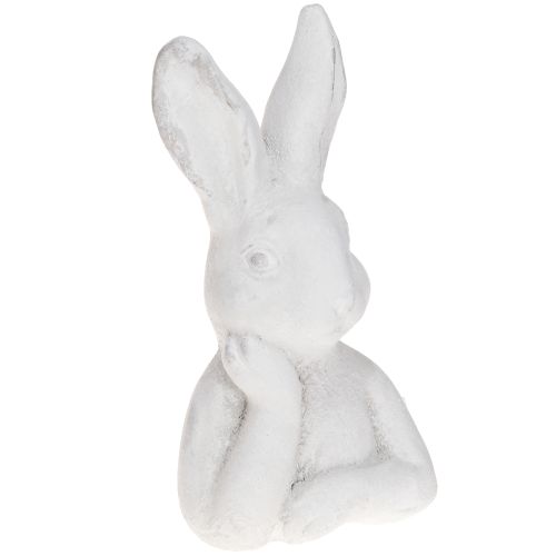Osterhase Figur Shabby Chic Hase denkend Weiß 11×9×20,5cm