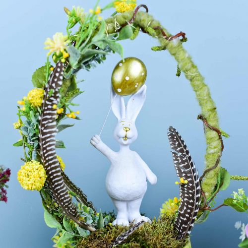 Floristik24 Osterhase mit Luftballon Stehend Weiß Gold H18cm 2St
