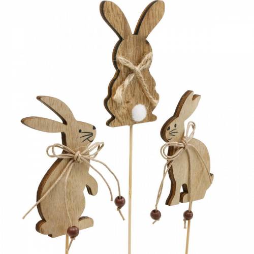 Floristik24 Osterhase am Stab Dekostecker Hasen Holz Natur Osterdeko 24 St