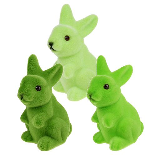 Floristik24 Osterhase beflockt 9,5cm Grün mix 9St