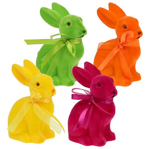 Floristik24 Osterhase bunt sort. 15cm beflockt 4St