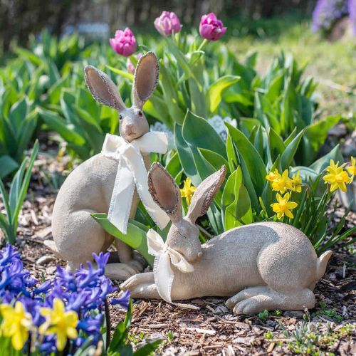 Floristik24 Osterhase liegend mit Schleife Polyresin Osterdeko 28cm