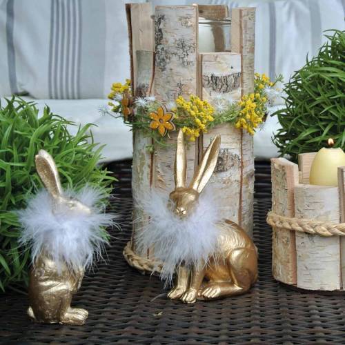 Floristik24 Osterhase mit Federboa, Frühlingsdeko, Hase Golden, Osterdeko