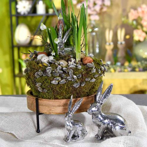 Floristik24 Osterhase sitzend Silbern Hase Figur Tischdeko Ostern 16,5cm