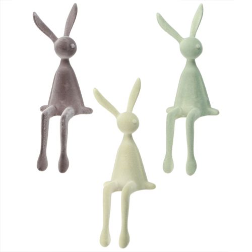 Artikel Osterhasen Deko Hasen sitzend beflockt – 2. Wahl – Grün Braun 36cm 3 St