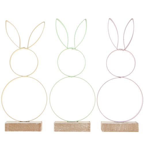 Artikel Osterhasen Deko Metall Holz Gelb Mint Rosa H21cm 3 St