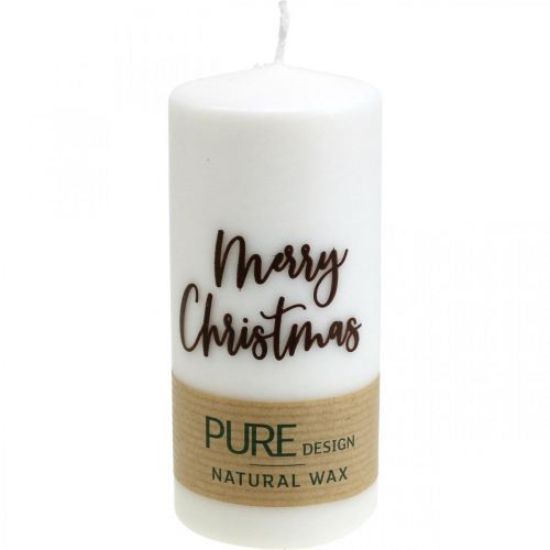 Floristik24 PURE Stumpenkerzen Merry Christmas 130/60mm Wachs Weiß 4St