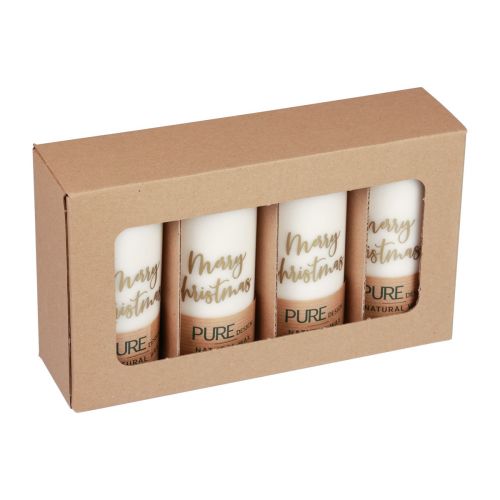 Artikel Stumpenkerzen Merry Christmas Weiß Gold 60×130mm 4St