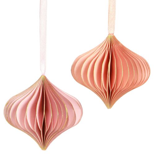 Floristik24 Papier Weihnachtsschmuck Zwiebel Rosa Apricot Ø8cm 4 St