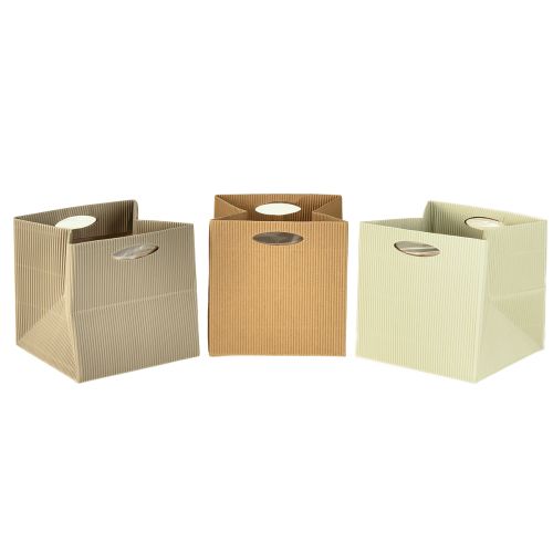 Papiertasche 12cm Braun Crème Beige Geschenktasche 6 St