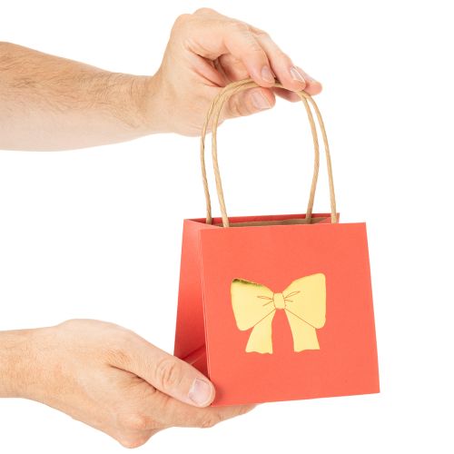 Geschenktüte aus Papier, 12 cm, Rot mit goldenem Schleifen-Motiv, 8 Stück | Floristik24.at