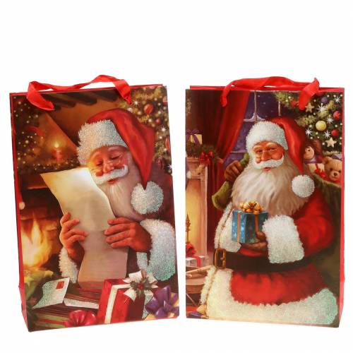 Floristik24 Geschenktüten Weihnachtsmotiv Santa Rot 20cm × 30cm × 8cm Set à 2St