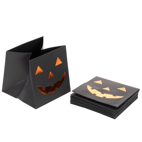 Papiertüte Schwarz mit Kürbisgesicht 10,5cm 6 Stück Halloween-Dekoration | Floristik24.at