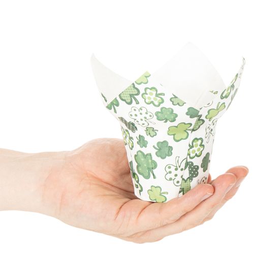 Übertopf Papier 12cm Kleeblatt Grün-Weiß 12 Stück Neujahr | Floristik24.at