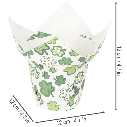 Übertopf Papier 12cm Kleeblatt Grün-Weiß 12 Stück Neujahr | Floristik24.at