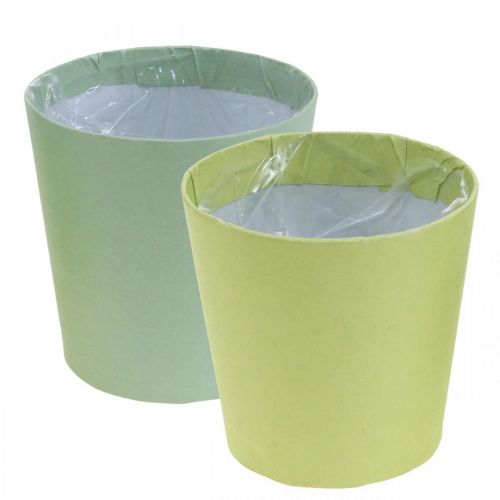 Floristik24 Papier-Übertopf, Pflanzgefäß, Topf zum Bepflanzen Blau/Grün Ø13cm H12,5cm 4St