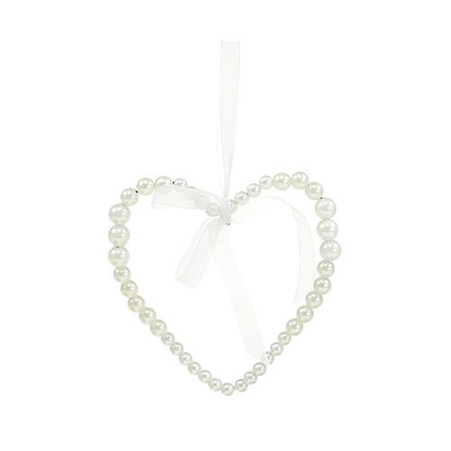 Floristik24 Perlenherz 10cm Hochzeitdeko creme 6St