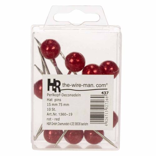 Perlkopfnadeln Rot Ø15 mm 75