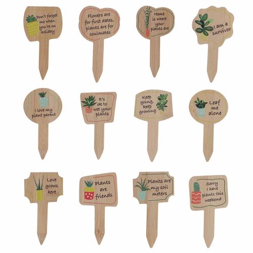 12 Pflanzenschilder aus Bambus mit Sprüchen und Pflanzenmotiven, 11 x 6 cm | Floristik24.at