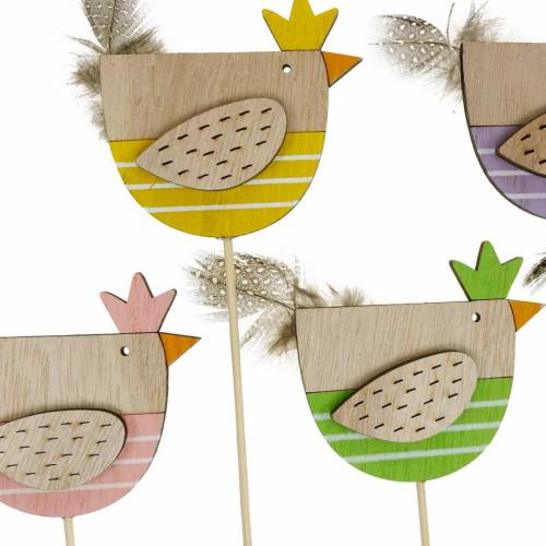 Floristik24 Pflanzenstecker Huhn Bunt Dekostecker Holz Henne Osterdeko 14St