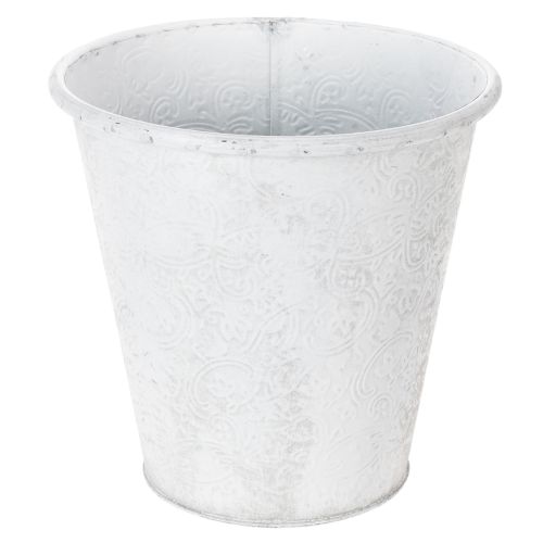 Pflanzgefäß aus Metall mit Ornamenten Weiß Grau Ø20,5cm H19,5cm für Innen und Außen