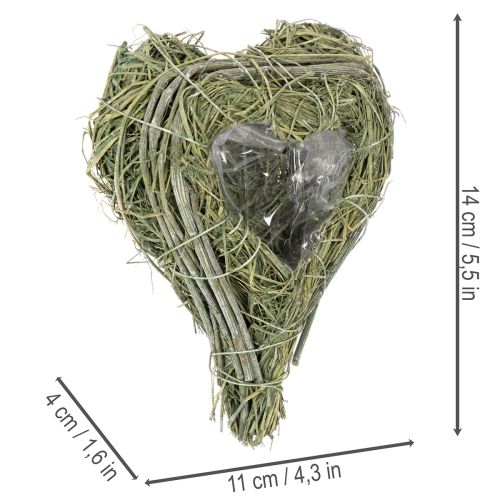 Deko Herz aus Naturgras mit Folie 14 cm grün 2 Stück | Floristik24.at